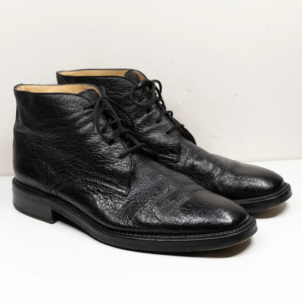 GRAVATTI Peccary Leather Lace Up Chukka Boots Italian Black 15950 Mens Sz 10.5